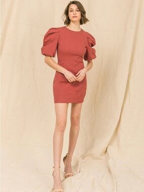 Flying Tomato Rose-Pink Puff Sleeve Mini Dress